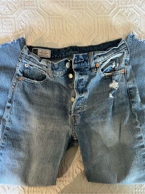 GAP Light Blue Distressed Straight Leg Jeans